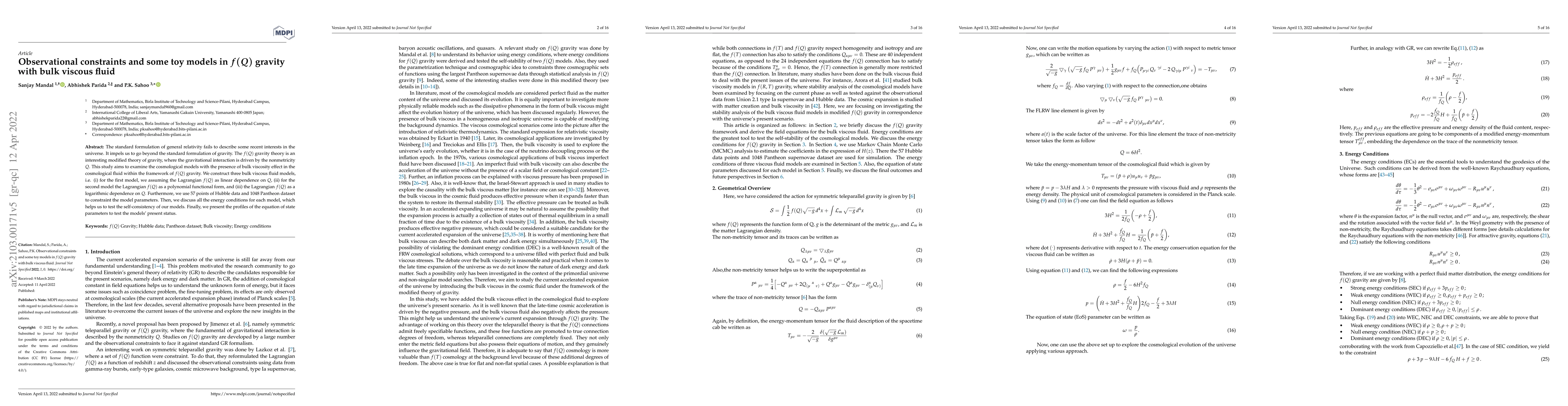 Thumbnail for Observational constraints and some toy models in $f(Q)$ gravity with
  bulk viscous fluid