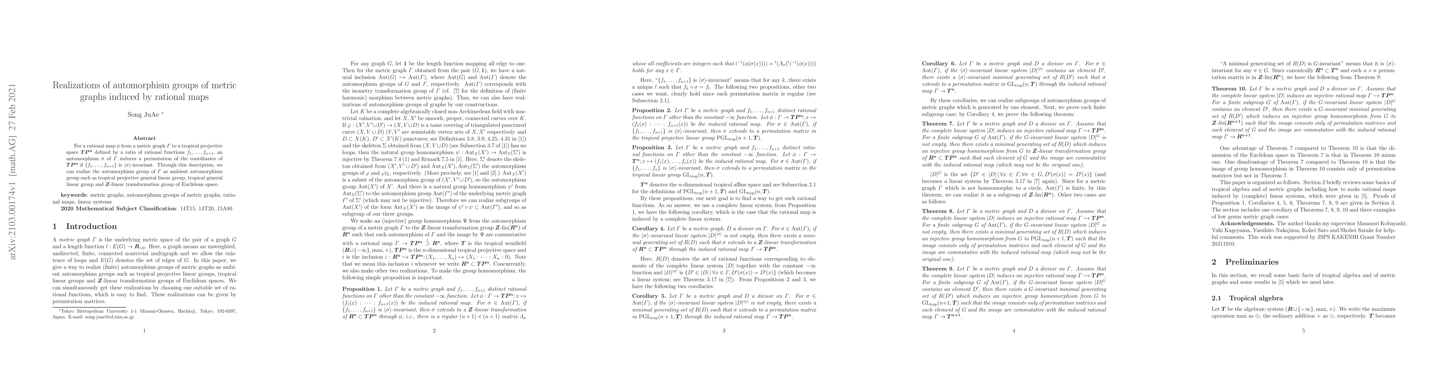 Thumbnail for Realizations of automorphism groups of metric graphs induced by rational
  maps