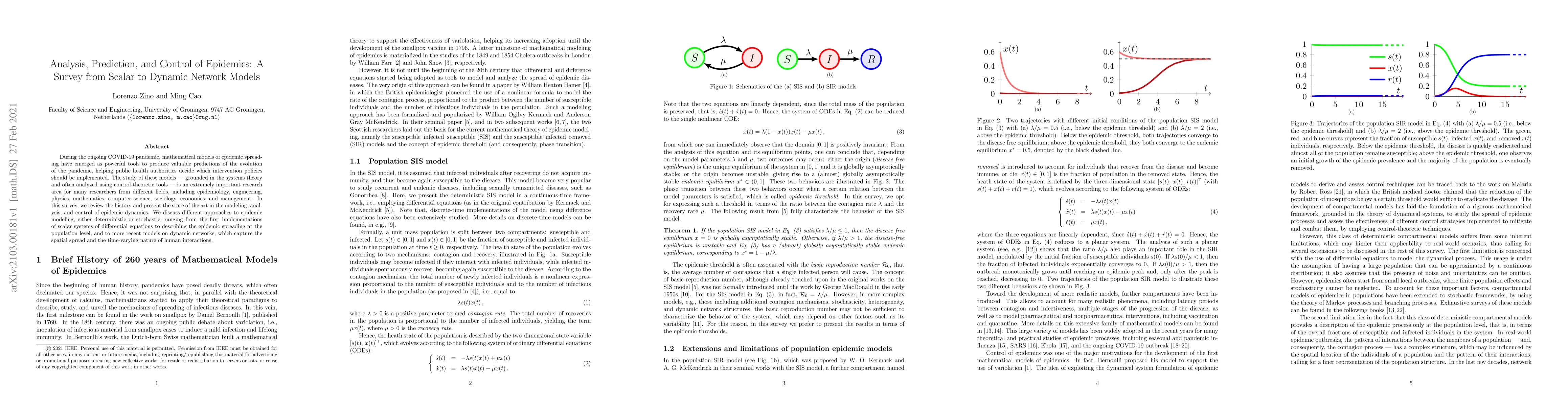 Thumbnail for Analysis, Prediction, and Control of Epidemics: A Survey from Scalar to
  Dynamic Network Models