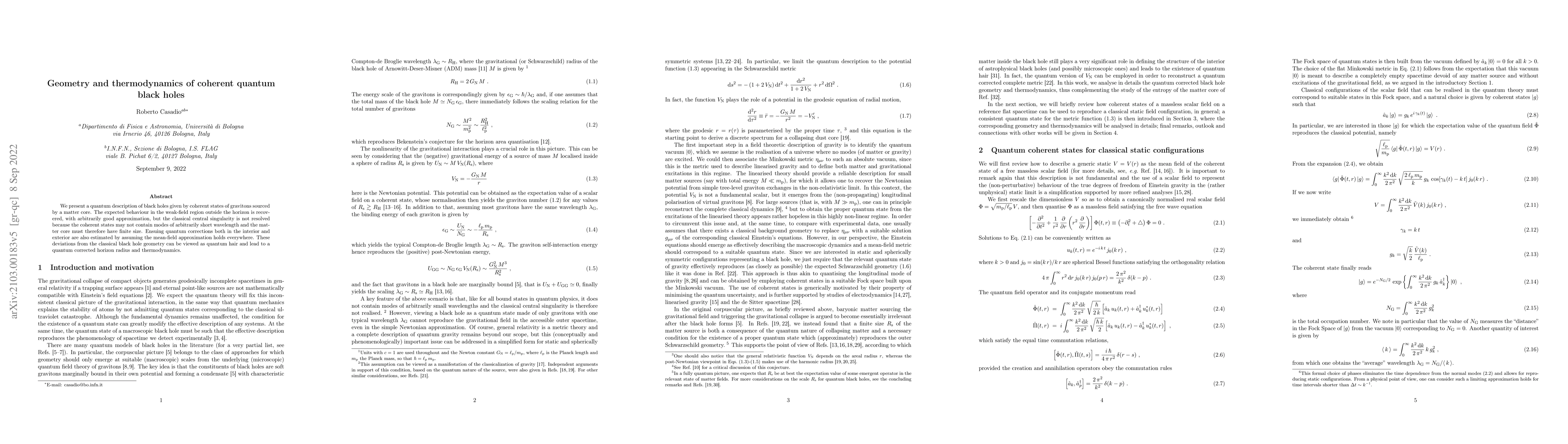 Thumbnail for Geometry and thermodynamics of coherent quantum black holes