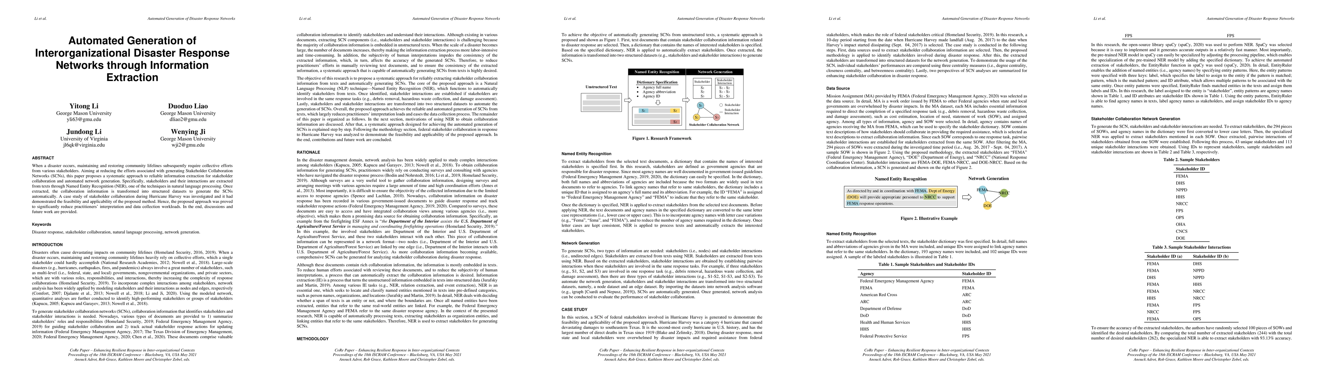 Thumbnail for Automated Generation of Interorganizational Disaster Response Networks
  through Information Extraction