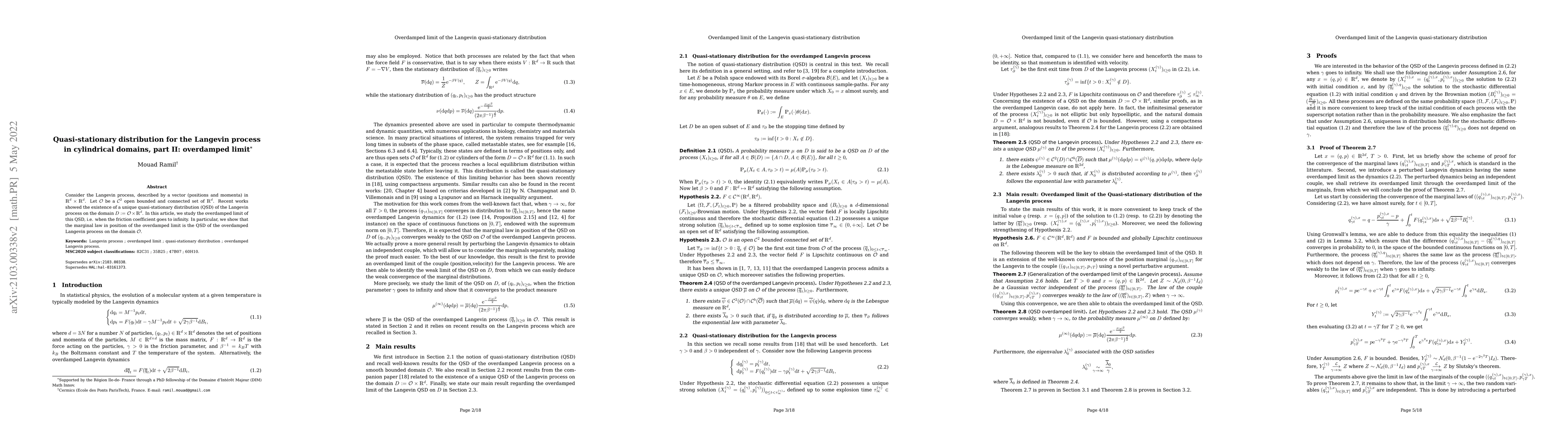 Thumbnail for Quasi-stationary distribution for the Langevin process in cylindrical
  domains, part II: overdamped limit