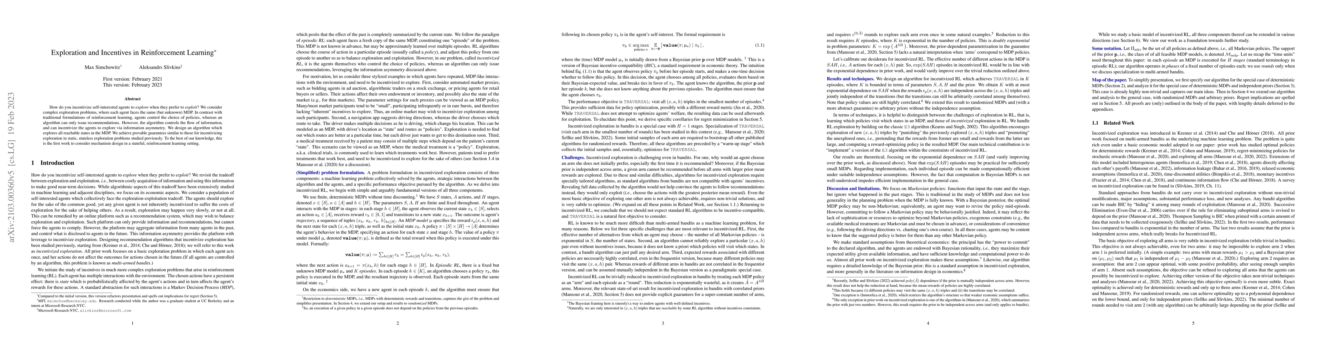 Thumbnail for Exploration and Incentives in Reinforcement Learning