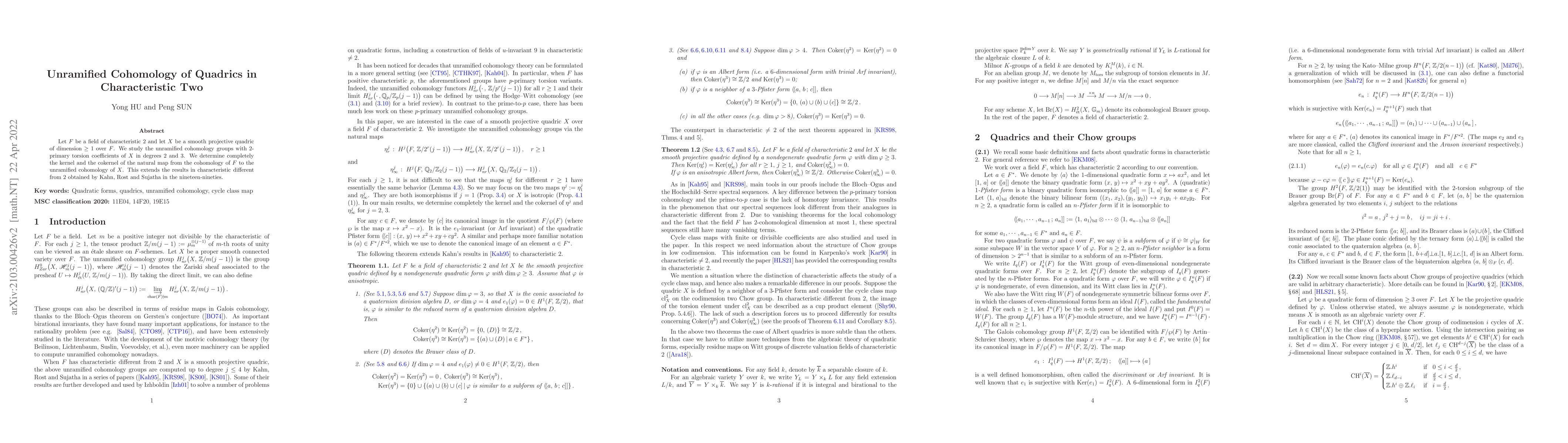 Thumbnail for Unramified Cohomology of Quadrics in Characteristic Two