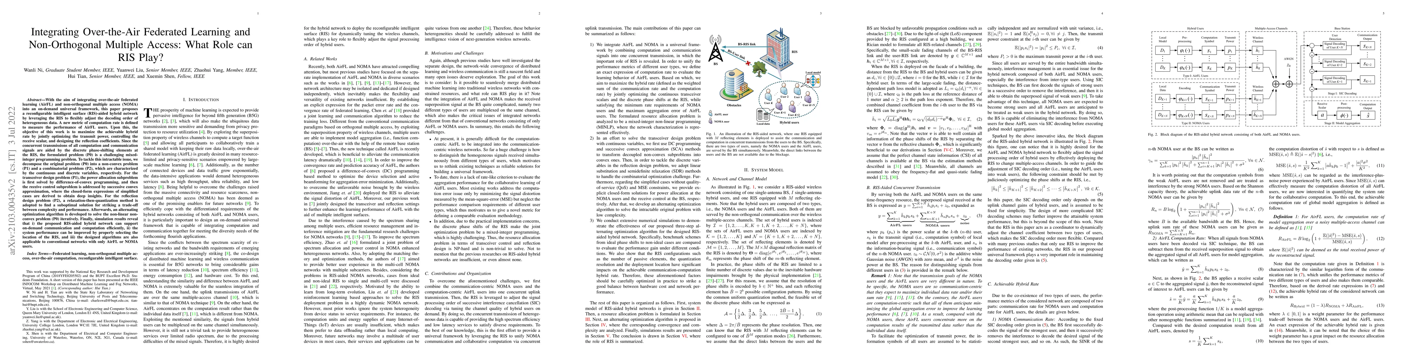 Thumbnail for Integrating Over-the-Air Federated Learning and Non-Orthogonal Multiple
  Access: What Role can RIS Play?