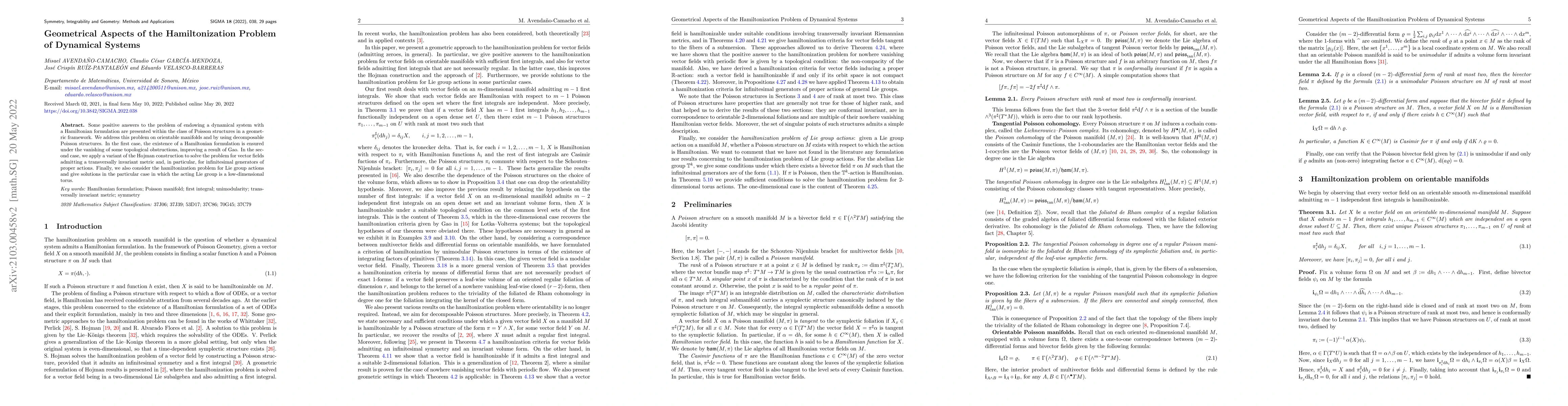 Thumbnail for Geometrical Aspects of the Hamiltonization Problem of Dynamical Systems