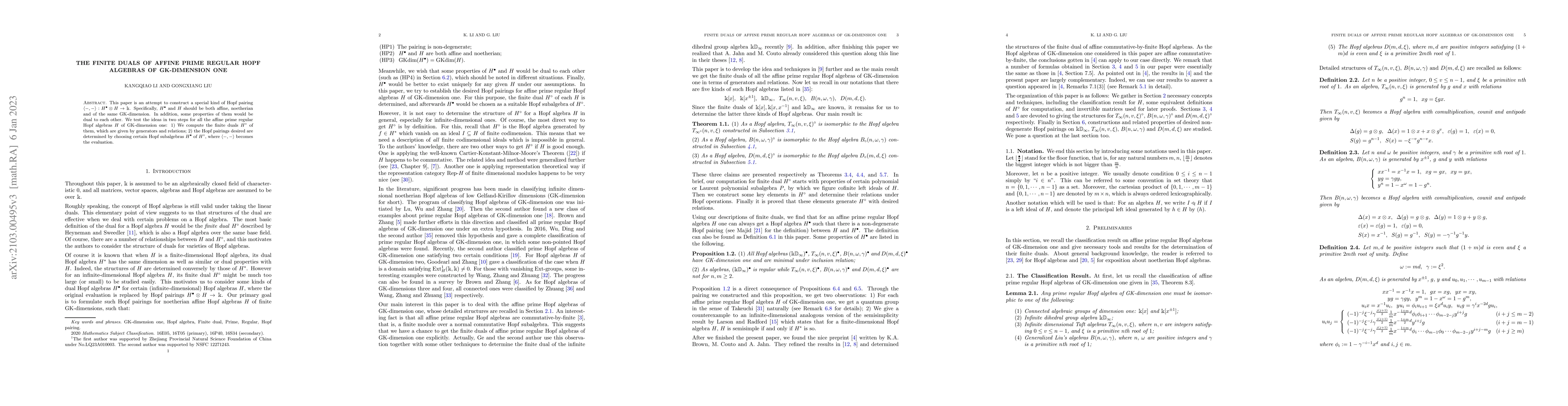 Thumbnail for The Finite Duals of Affine Prime Regular Hopf Algebras of GK-Dimension
  One