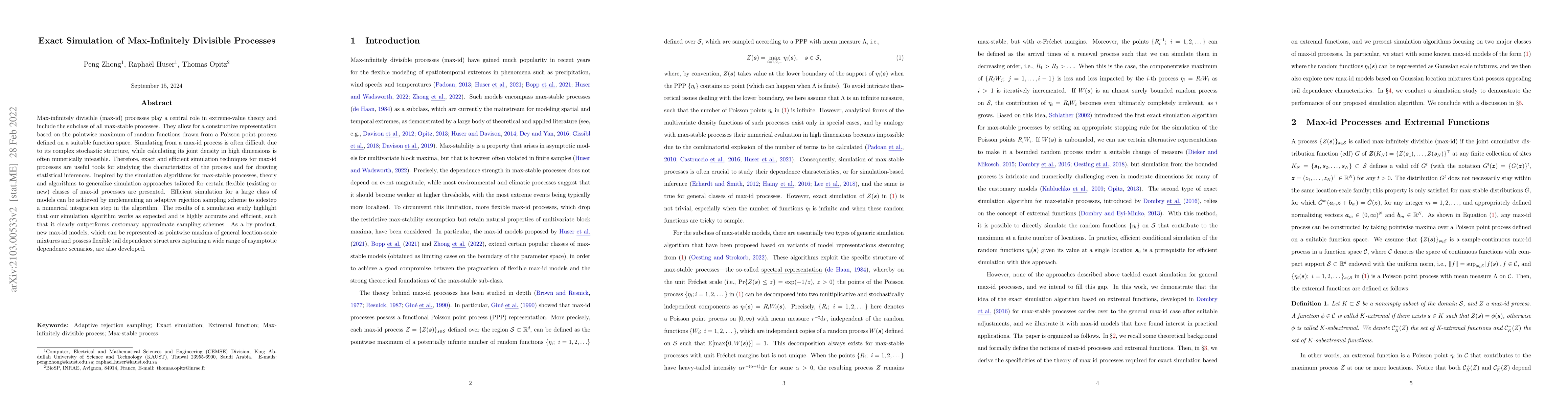 Thumbnail for Exact Simulation of Max-Infinitely Divisible Processes