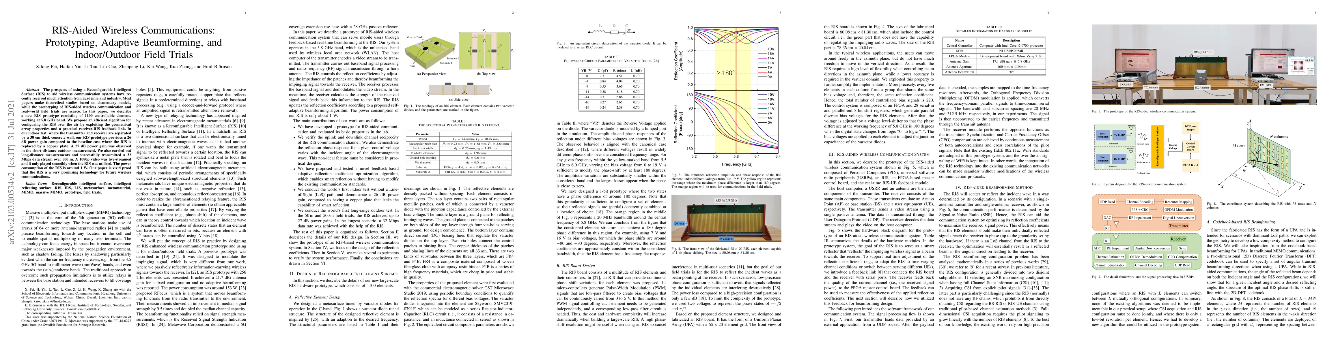 Thumbnail for RIS-Aided Wireless Communications: Prototyping, Adaptive Beamforming,
  and Indoor/Outdoor Field Trials