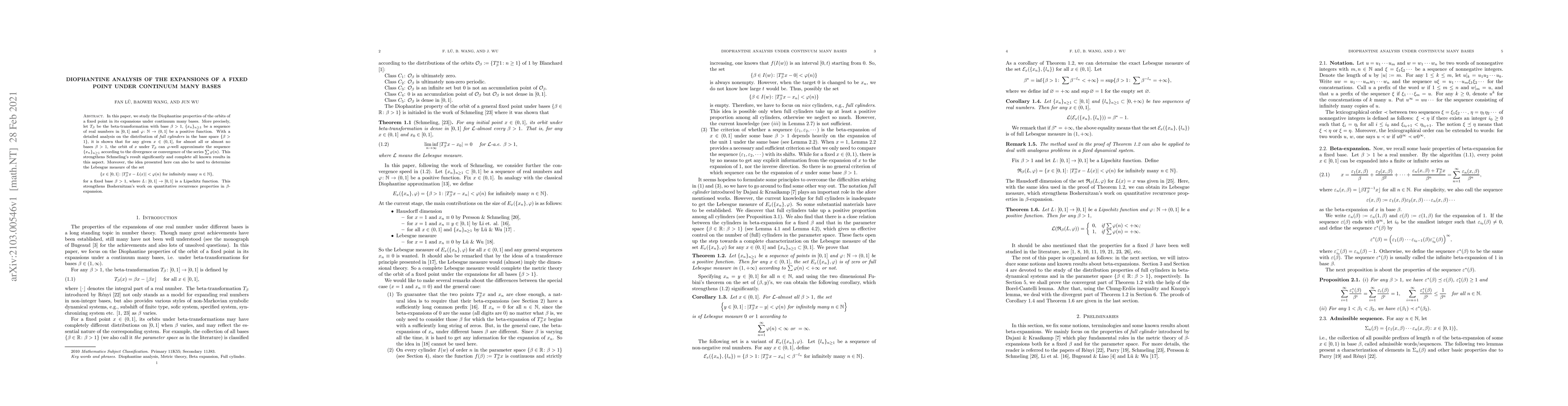 Thumbnail for Diophantine analysis of the expansions of a fixed point under continuum
  many bases