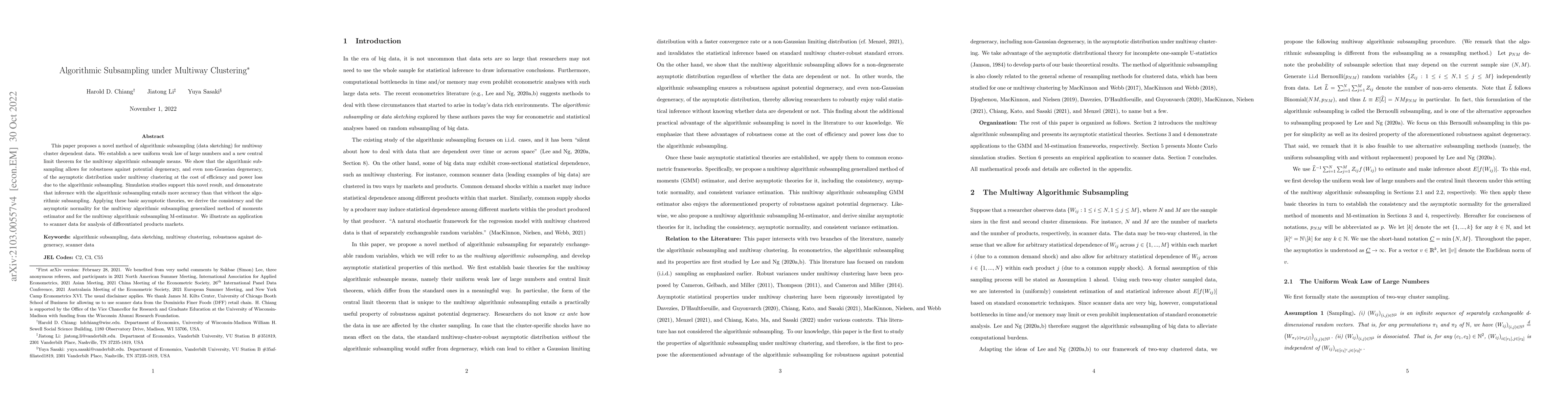 Thumbnail for Algorithmic subsampling under multiway clustering