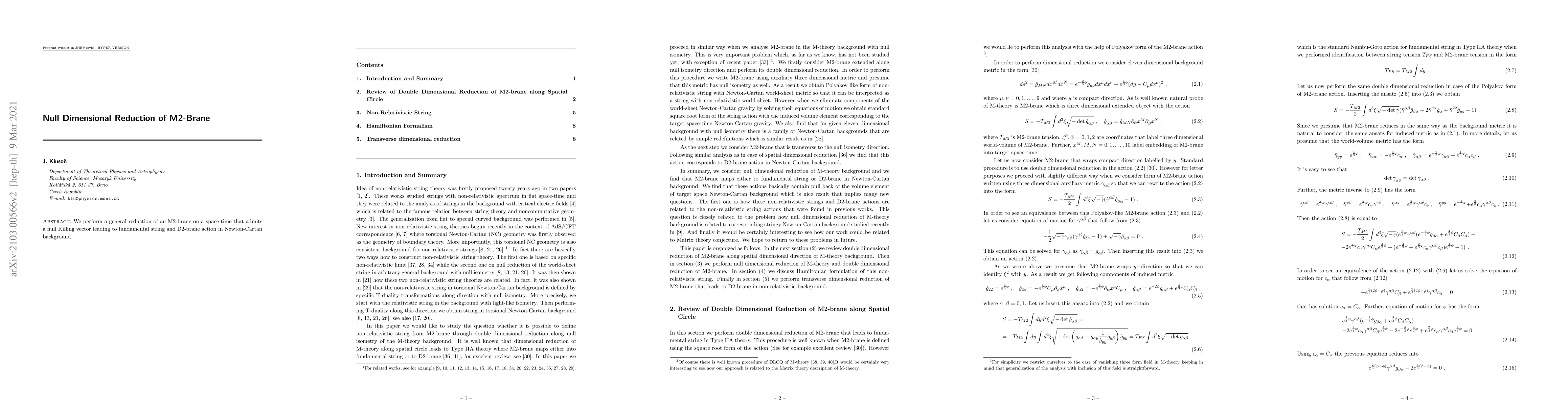 Thumbnail for Null Dimensional Reduction of M2-Brane