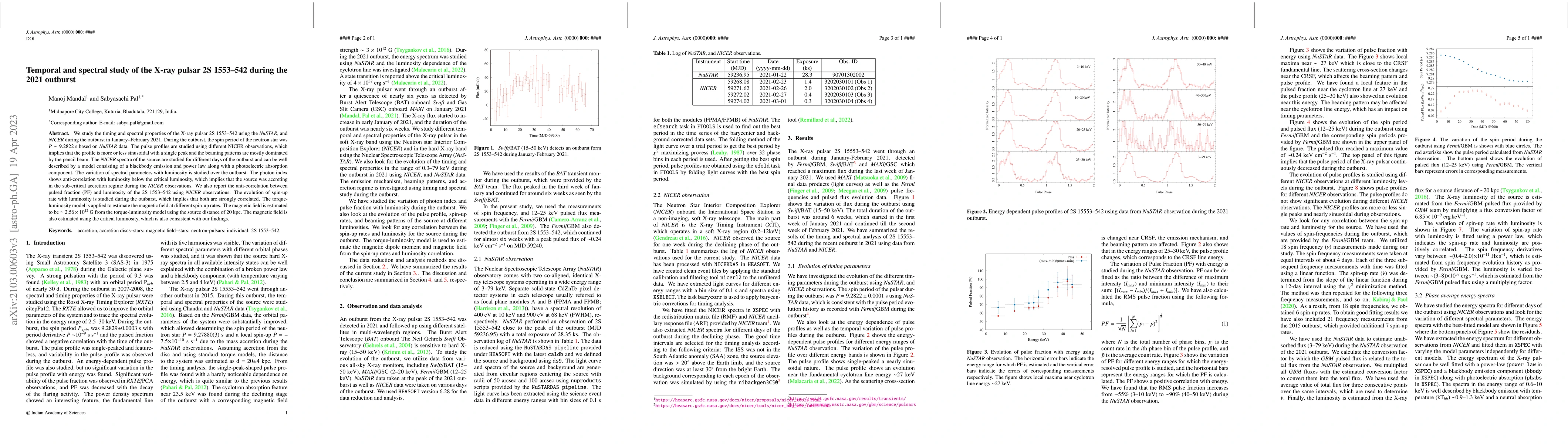 Thumbnail for Temporal and spectral study of the X-ray pulsar 2S 1553-542 during the
  2021 outburst
