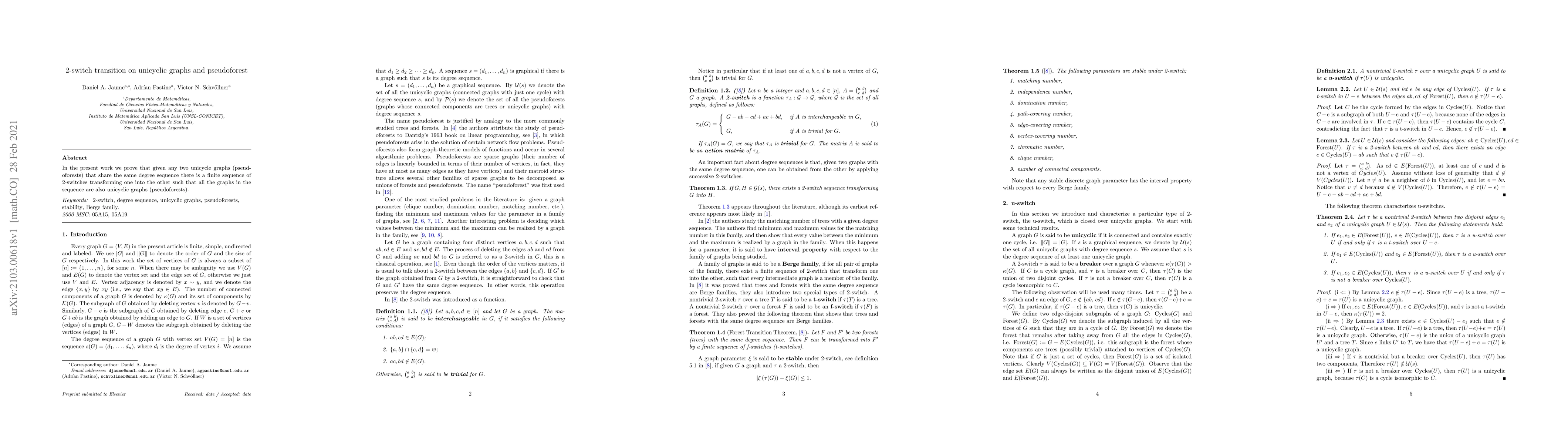 Thumbnail for 2-switch transition on unicyclic graphs and pseudoforest