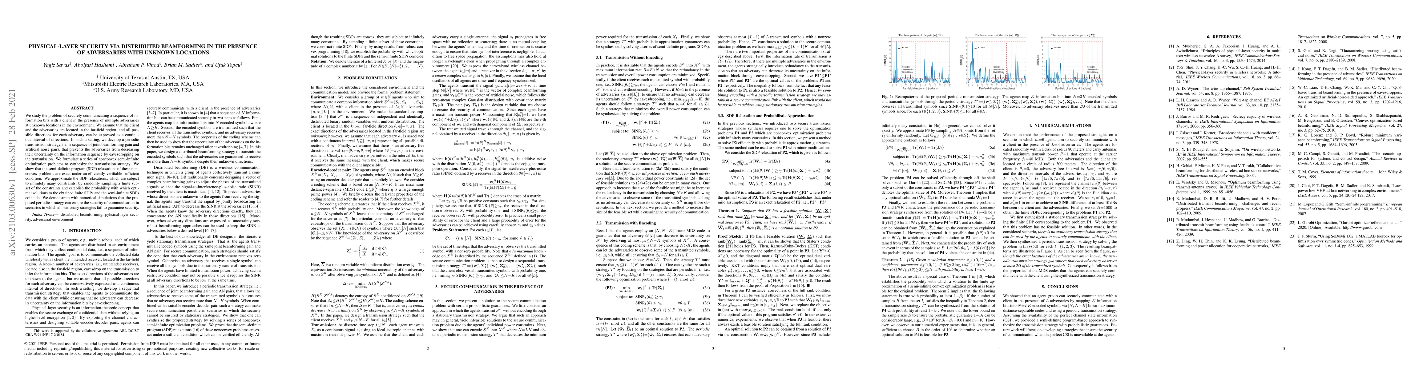 Thumbnail for Physical-Layer Security via Distributed Beamforming in the Presence of
  Adversaries with Unknown Locations