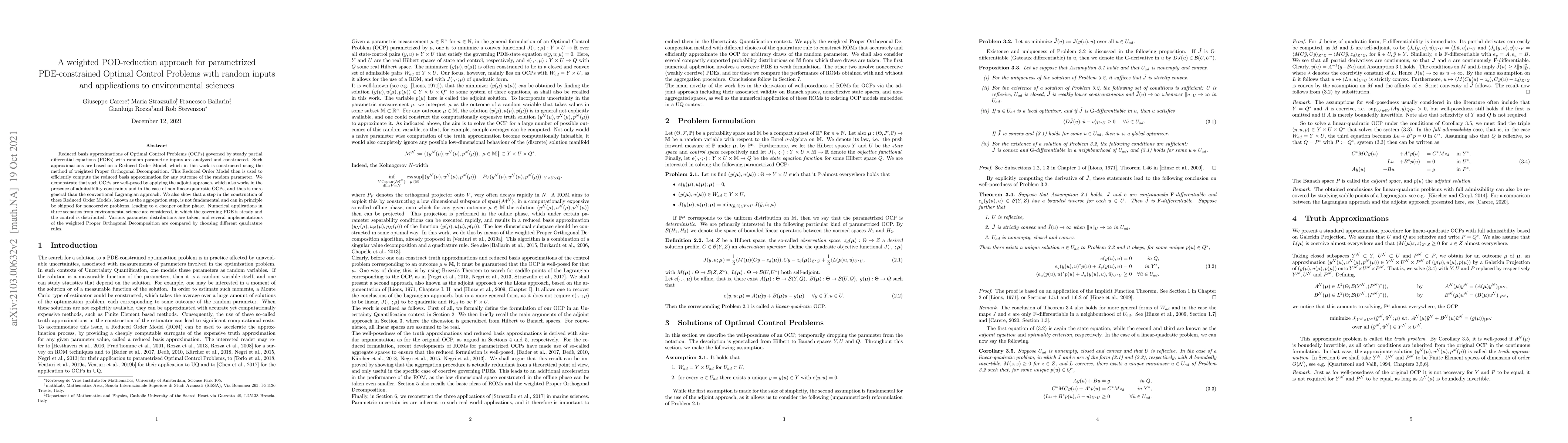 Thumbnail for A weighted POD-reduction approach for parametrized PDE-constrained
  Optimal Control Problems with random inputs and applications to environmental
  sciences