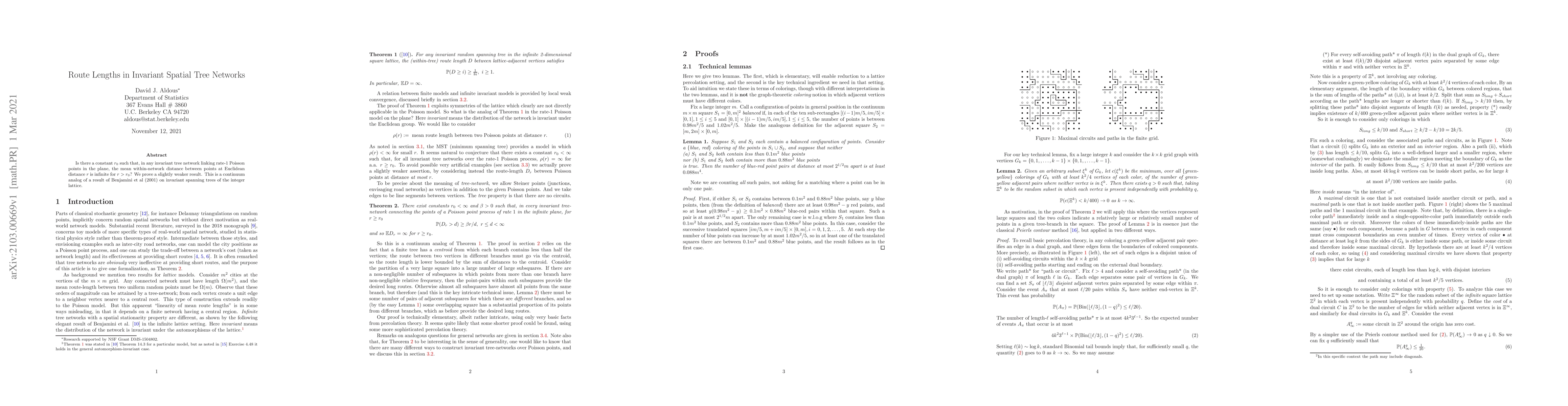 Thumbnail for Route Lengths in Invariant Spatial Tree Networks