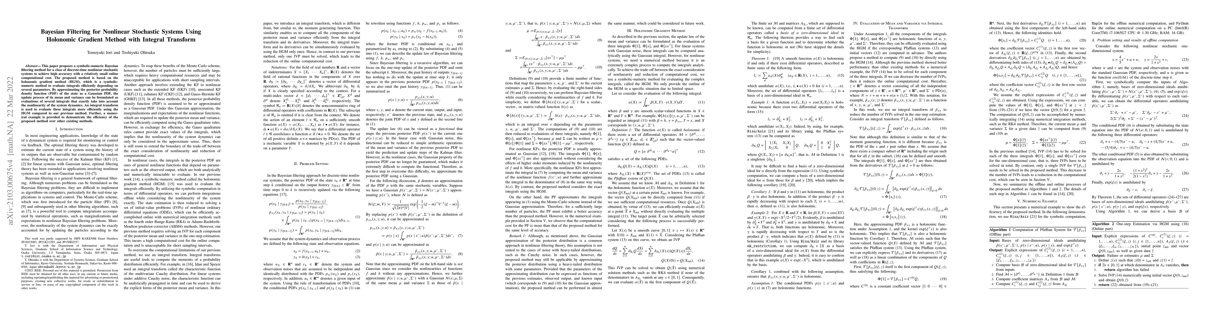 Thumbnail for Bayesian filtering for nonlinear stochastic systems using holonomic
  gradient method with integral transform