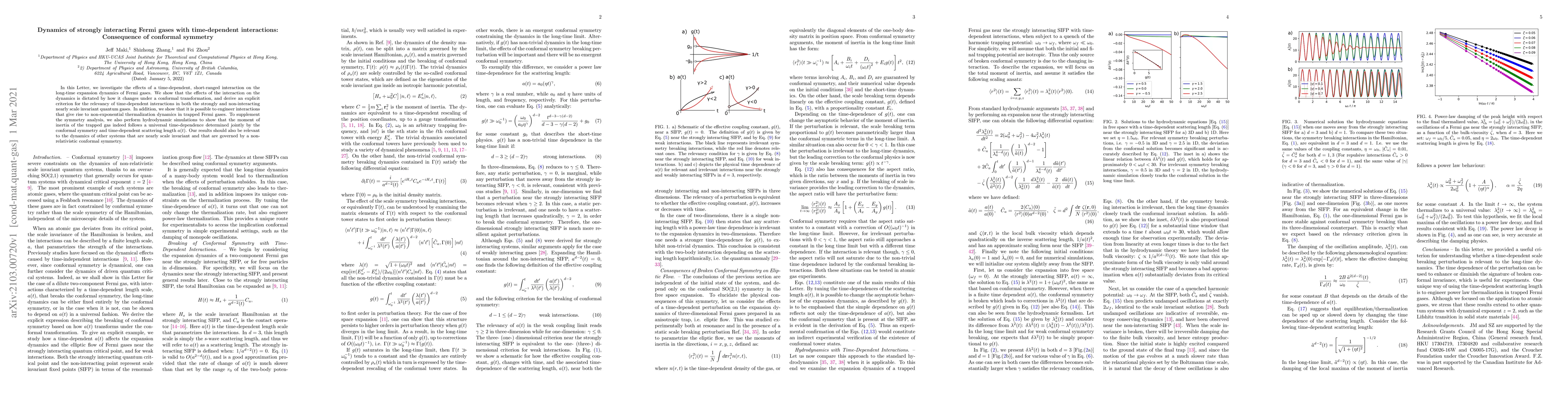 Thumbnail for Dynamics of strongly interacting Fermi gases with time-dependent
  interactions: Consequence of conformal symmetry
