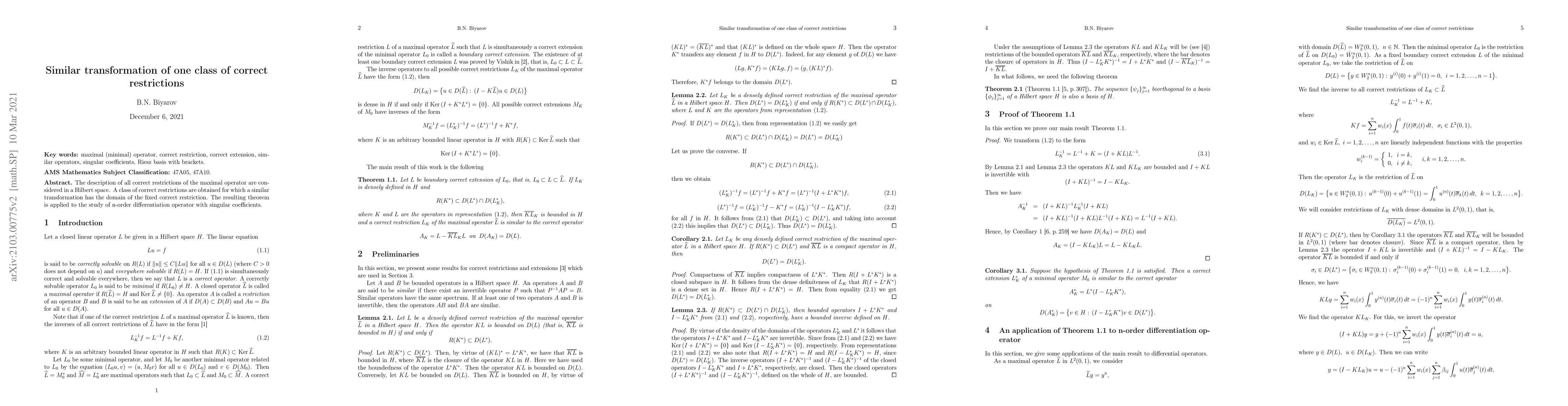 Thumbnail for Similar transformation of one class of correct restrictions