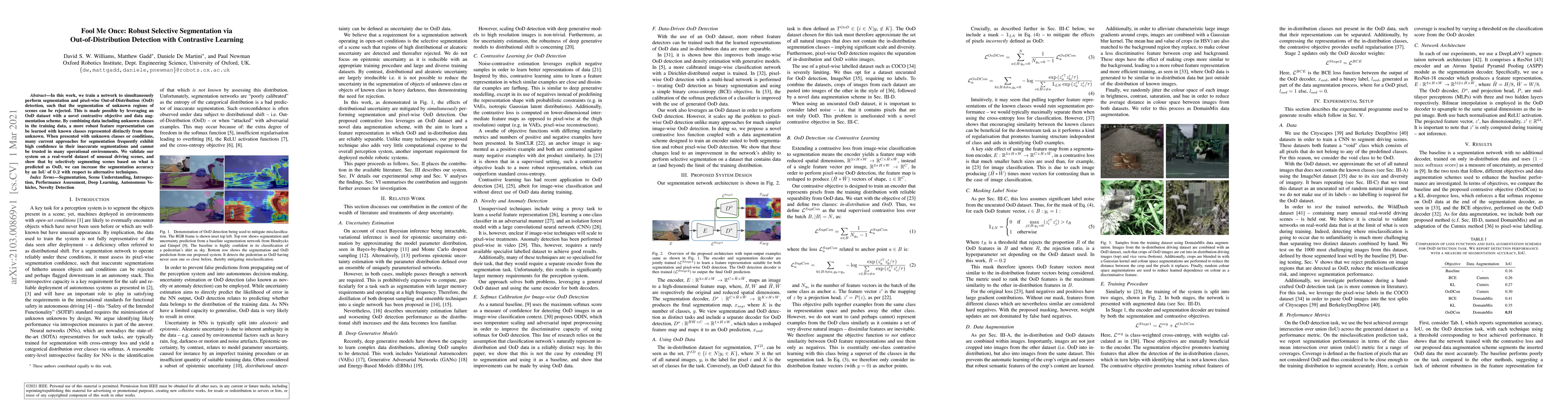 Thumbnail for Fool Me Once: Robust Selective Segmentation via Out-of-Distribution
  Detection with Contrastive Learning