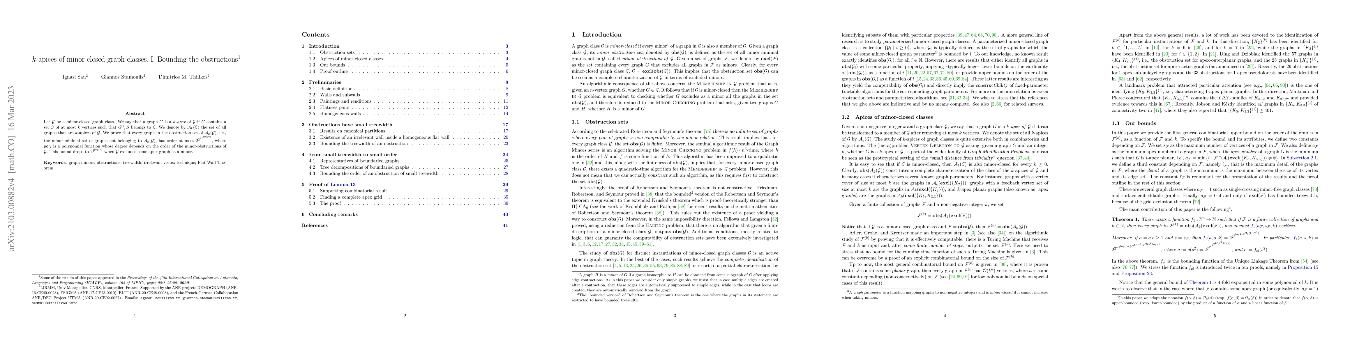 Thumbnail for k-apices of minor-closed graph classes. I. Bounding the obstructions