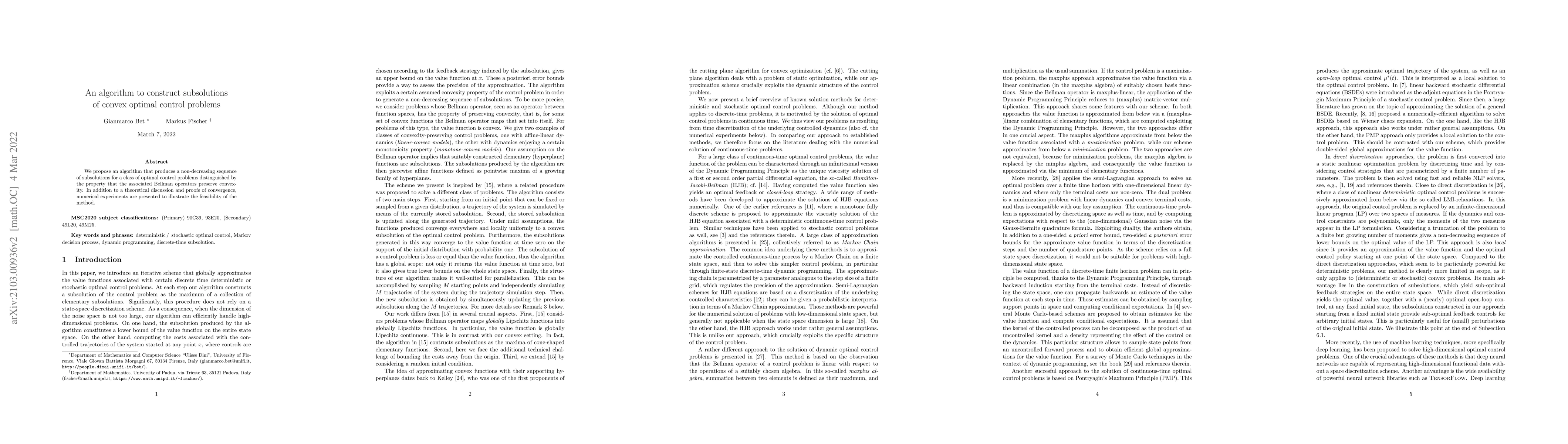 Thumbnail for An algorithm to construct subsolutions of convex optimal control
  problems
