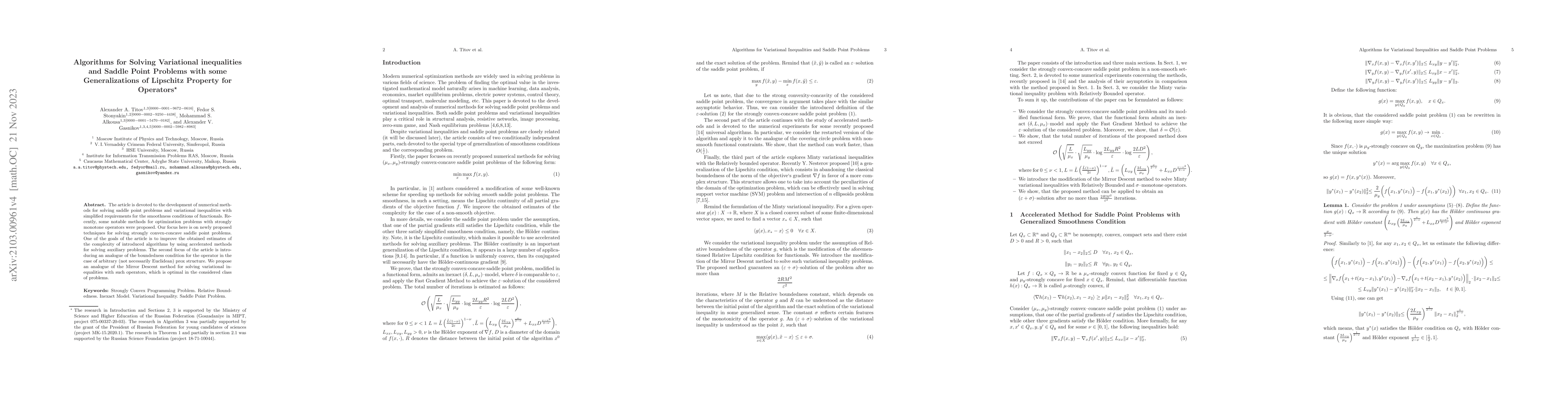 Thumbnail for Algorithms for solving variational inequalities and saddle point
  problems with some generalizations of Lipschitz property for operators