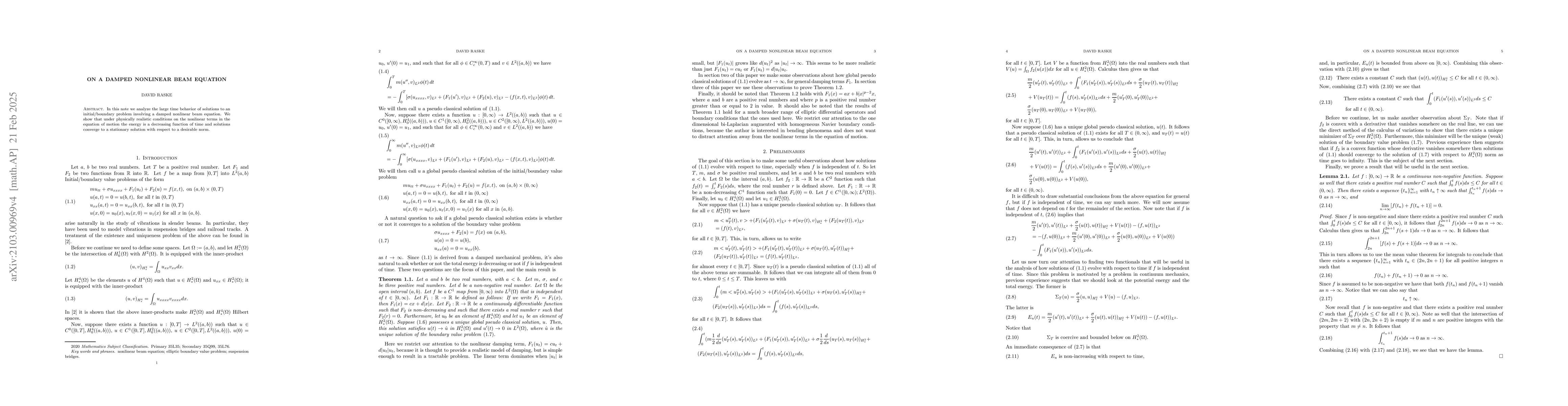 Thumbnail for On a damped nonlinear beam equation