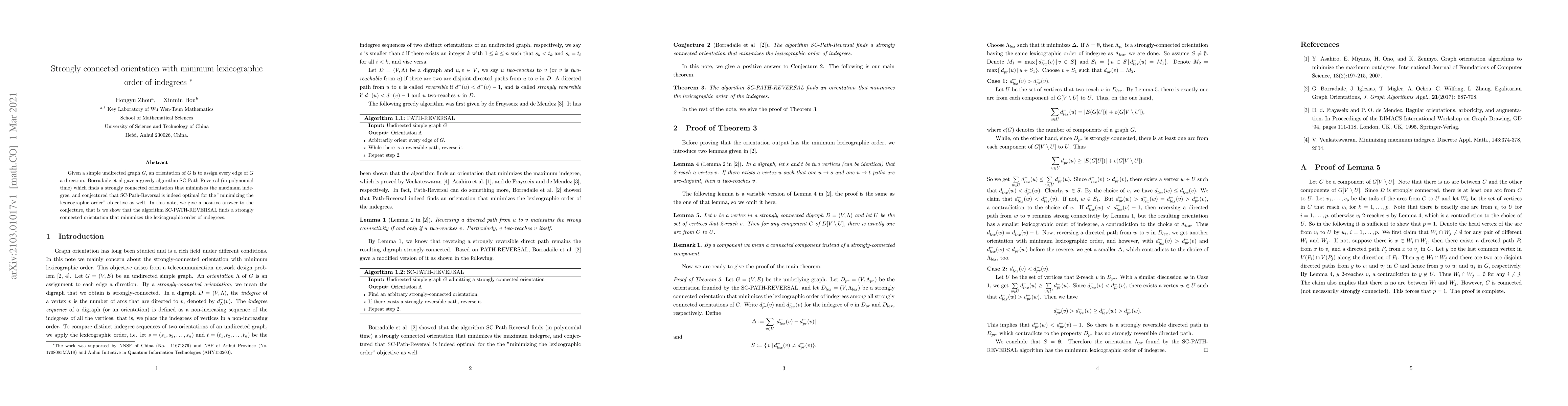 Thumbnail for Strongly connected orientation with minimum lexicographic order of
  indegrees