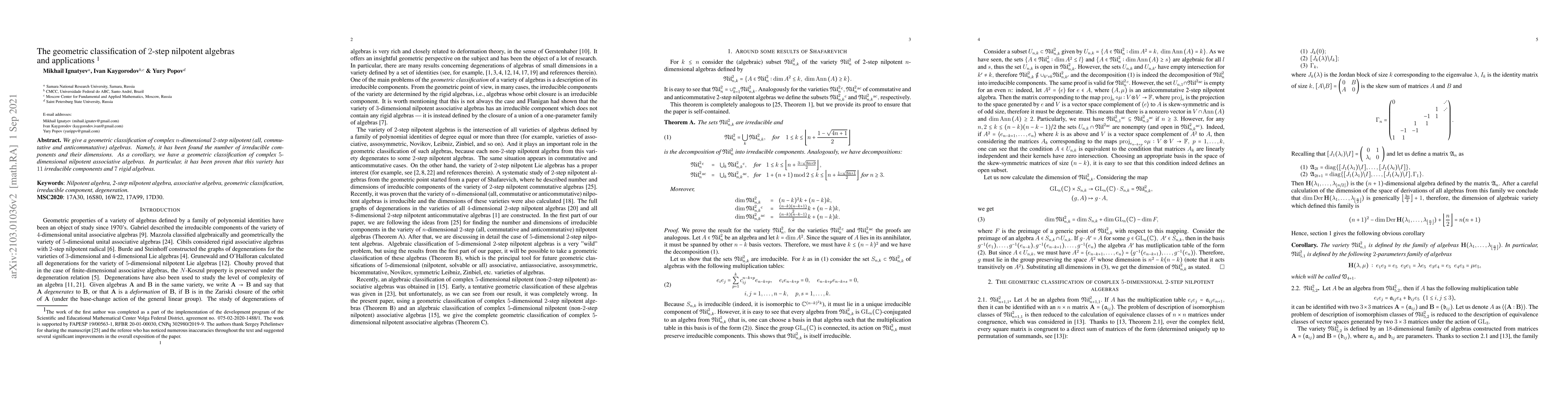 Thumbnail for The geometric classification of $2$-step nilpotent algebras and
  applications