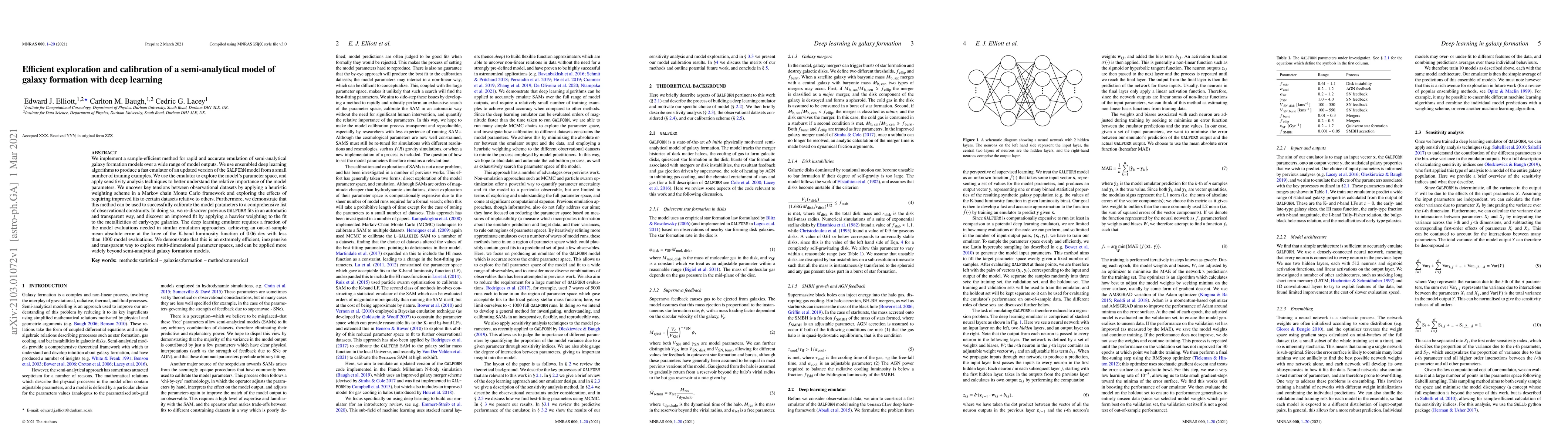 Thumbnail for Efficient exploration and calibration of a semi-analytical model of
  galaxy formation with deep learning