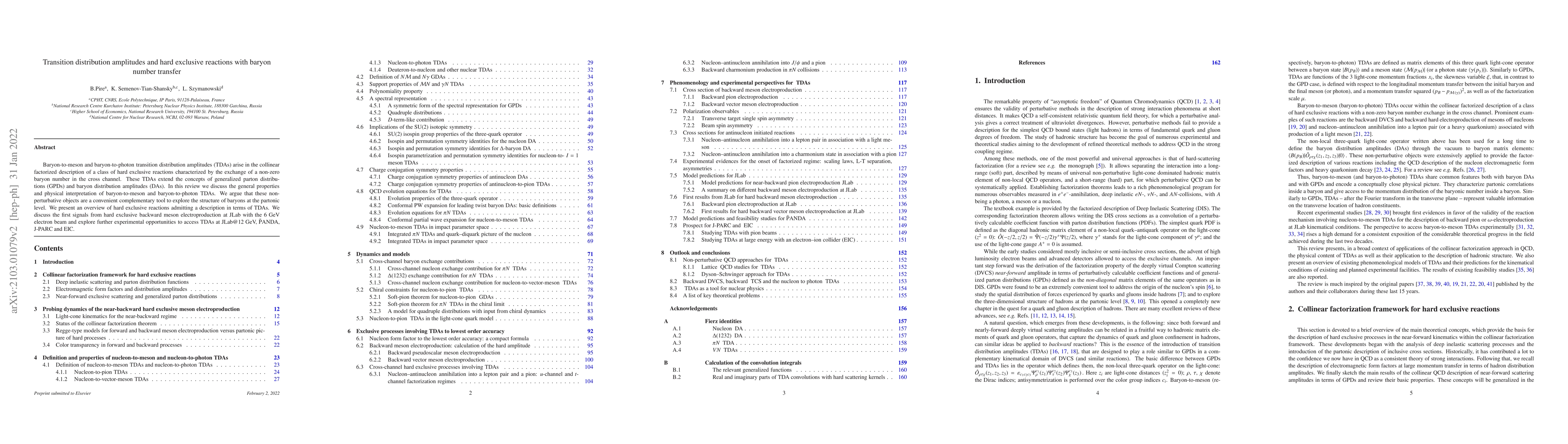 Thumbnail for Transition distribution amplitudes and hard exclusive reactions with
  baryon number transfer