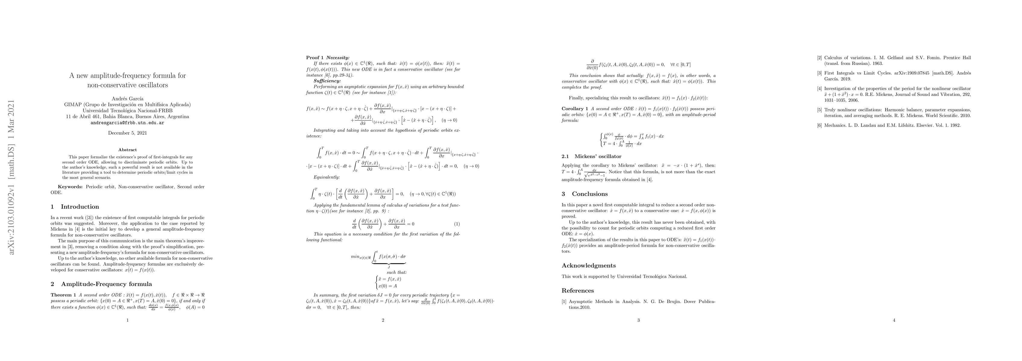 Thumbnail for A new amplitude-frequency formula for non-conservative oscillators