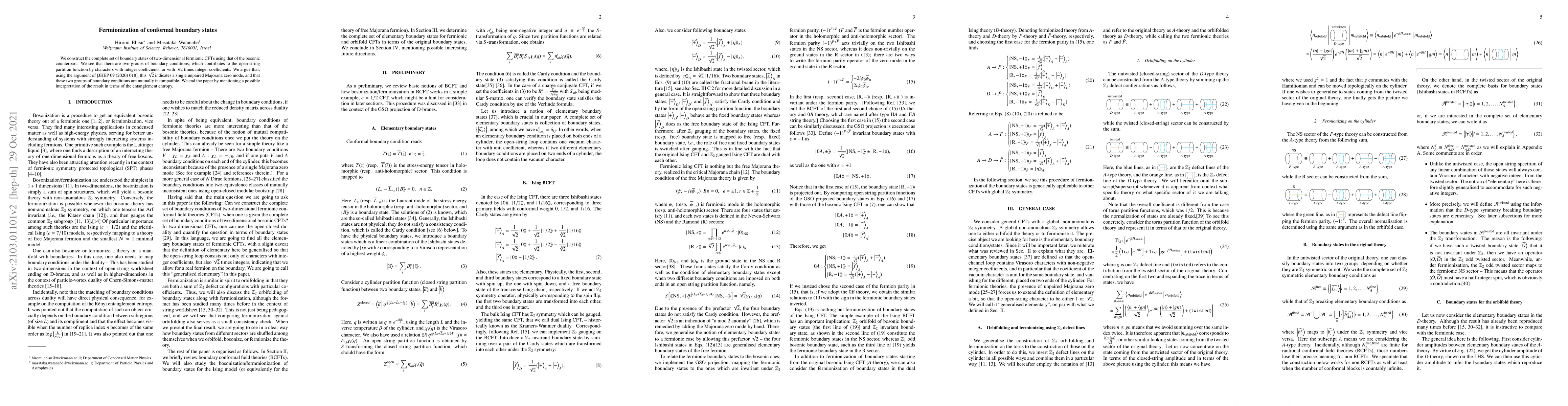 Thumbnail for Fermionization of conformal boundary states