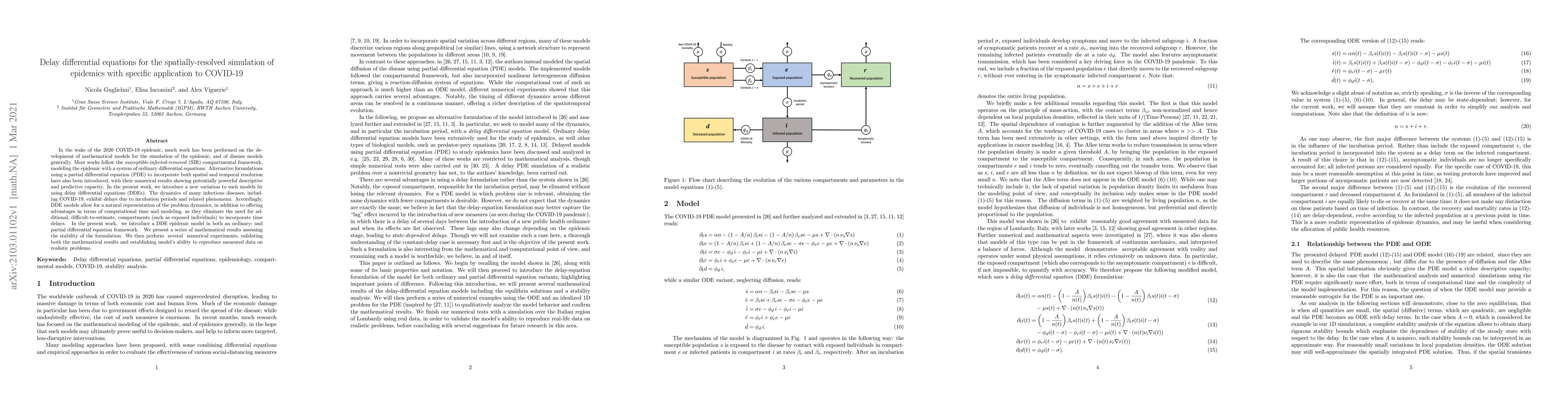 Thumbnail for Delay differential equations for the spatially-resolved simulation of
  epidemics with specific application to COVID-19