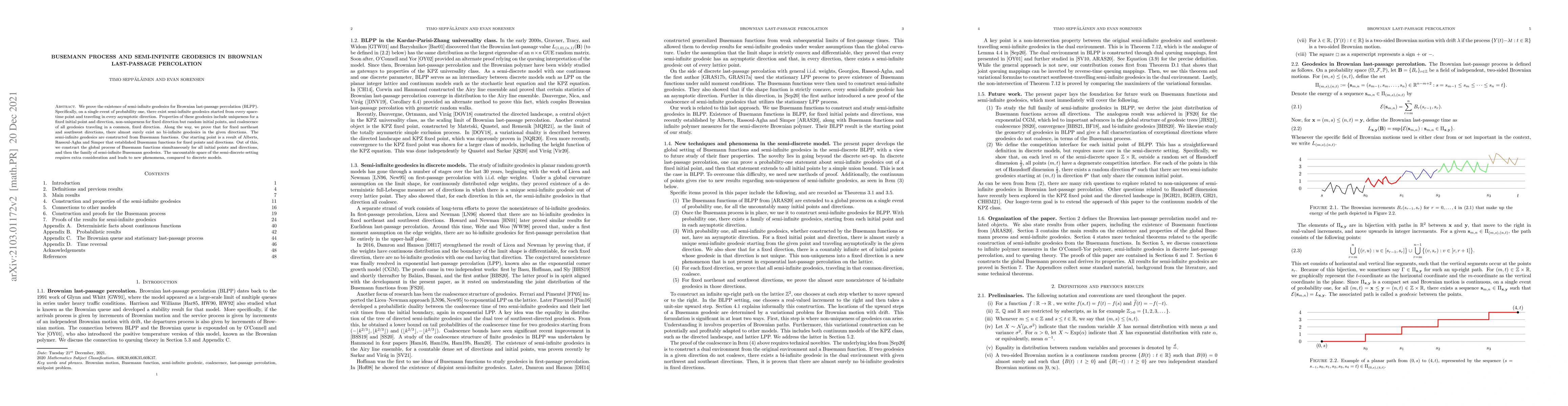 Thumbnail for Busemann process and semi-infinite geodesics in Brownian last-passage
  percolation