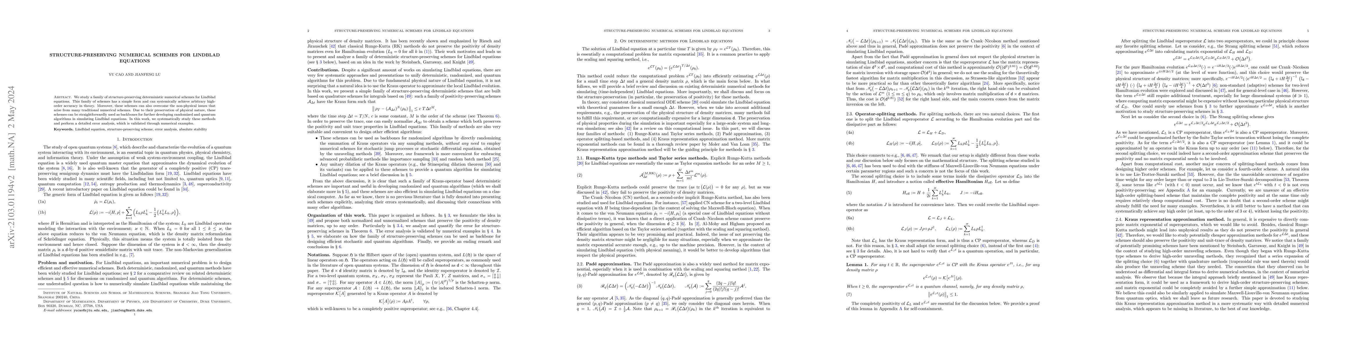 Thumbnail for Structure-preserving numerical schemes for Lindblad equations