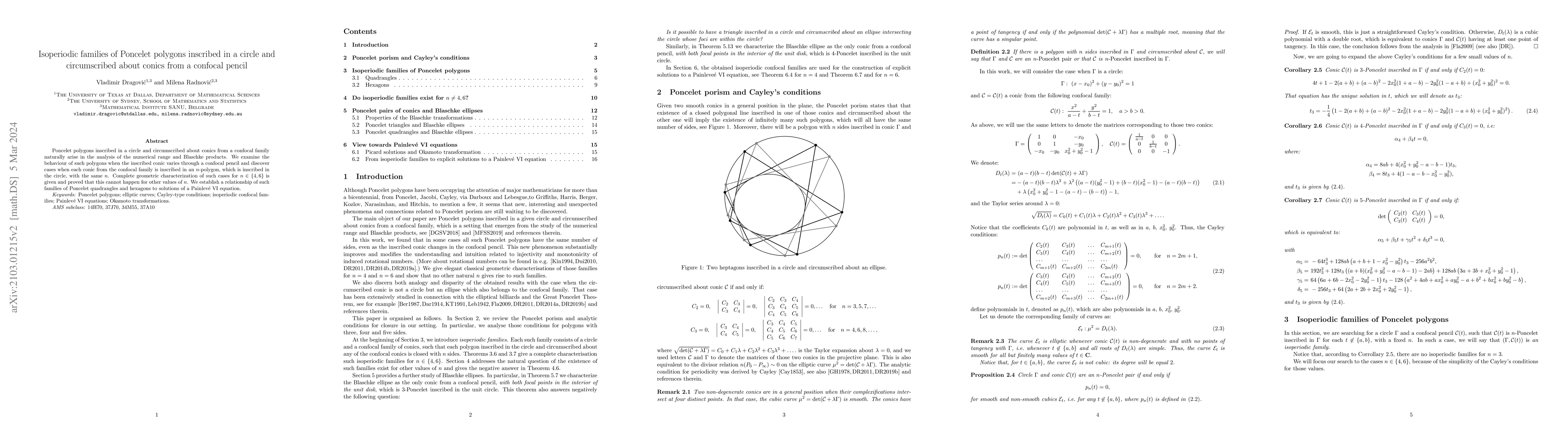 Thumbnail for Isoperiodic families of Poncelet polygons inscribed in a circle and
  circumscribed about conics from a confocal pencil