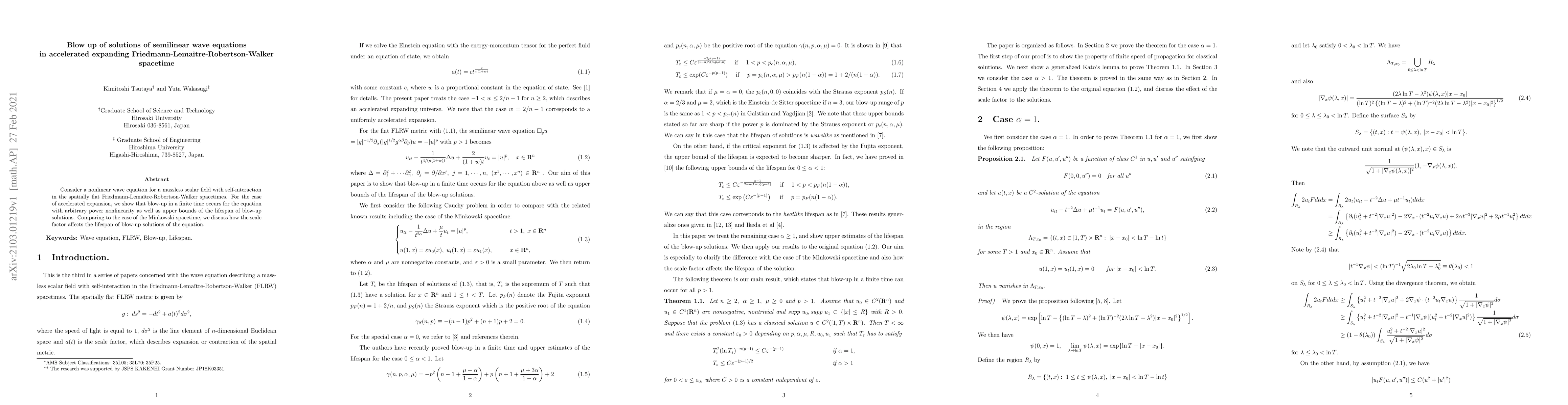 Thumbnail for Blow up of solutions of semilinear wave equations in accelerated
  expanding Friedmann-Lema\^{i}tre-Robertson-Walker spacetime