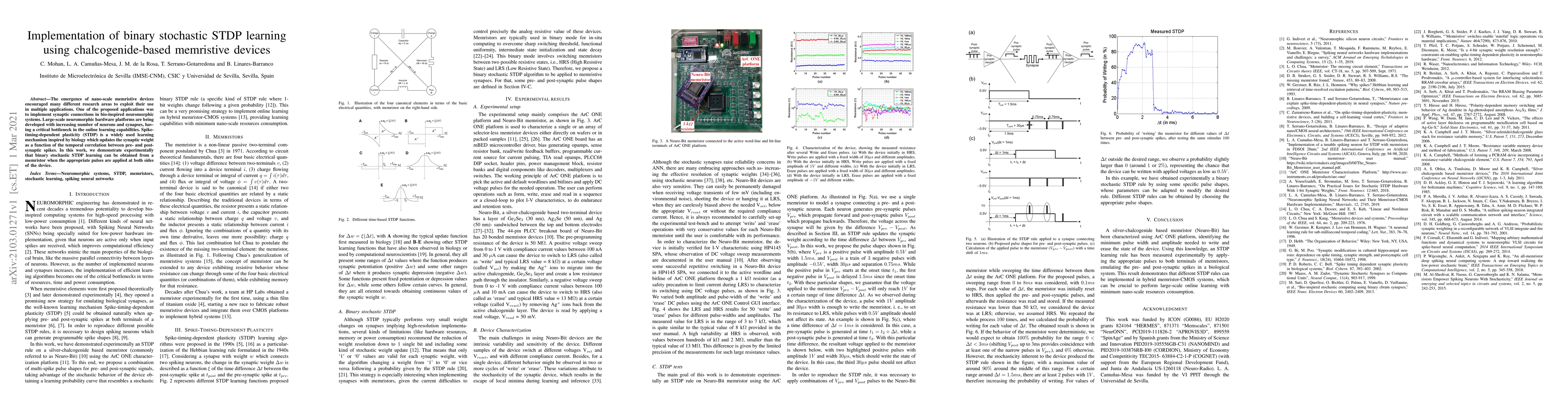 Thumbnail for Implementation of binary stochastic STDP learning using
  chalcogenide-based memristive devices