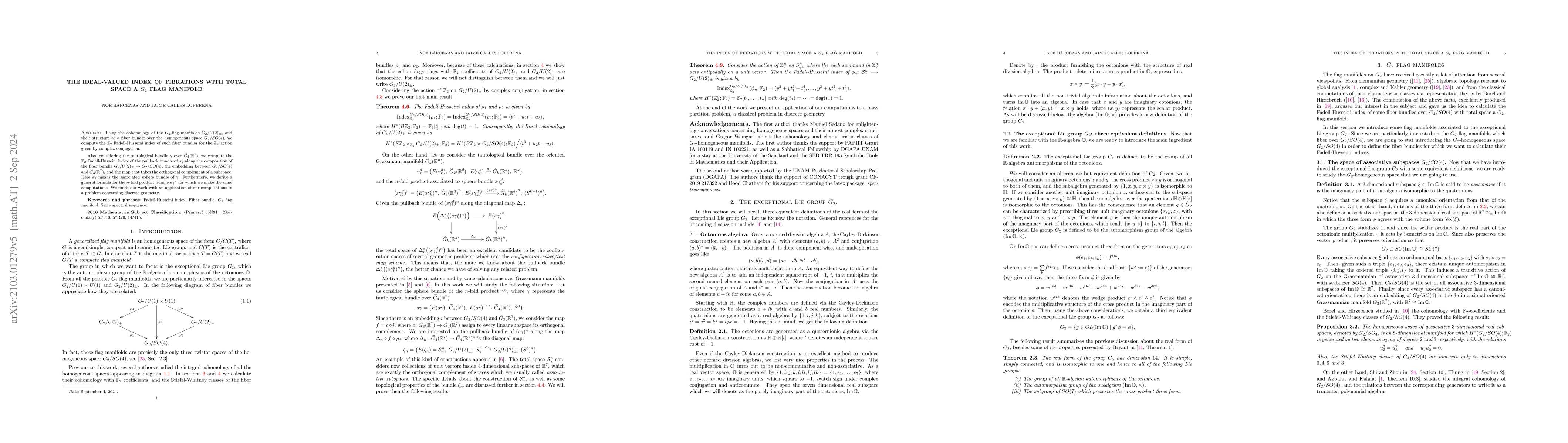 Thumbnail for The ideal-valued index of fibrations with total space a $G_{2}$ flag
  manifold