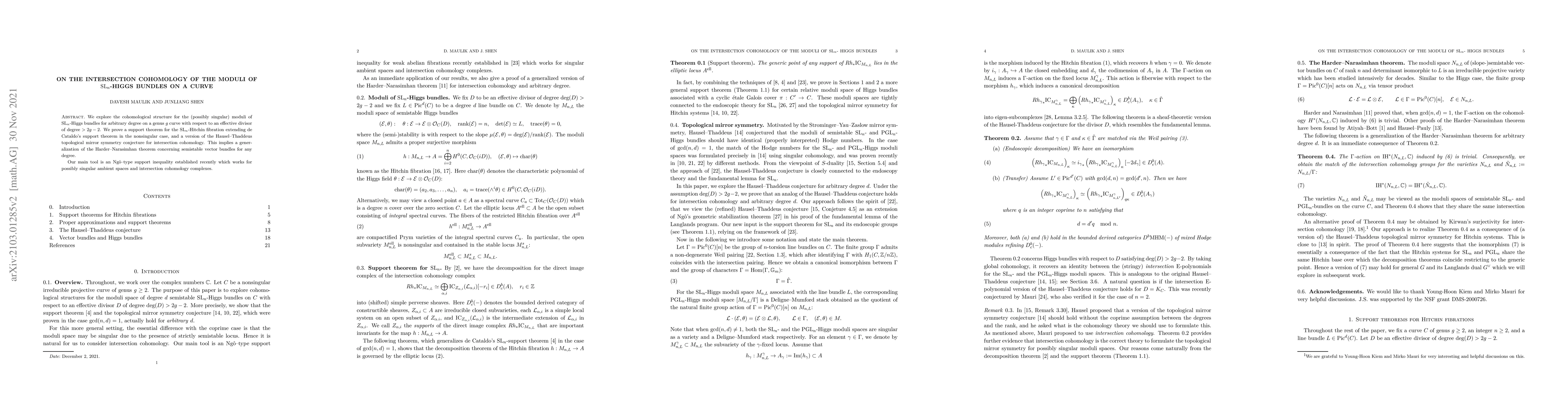 Thumbnail for On the intersection cohomology of the moduli of $\mathrm{SL}_n$-Higgs
  bundles on a curve
