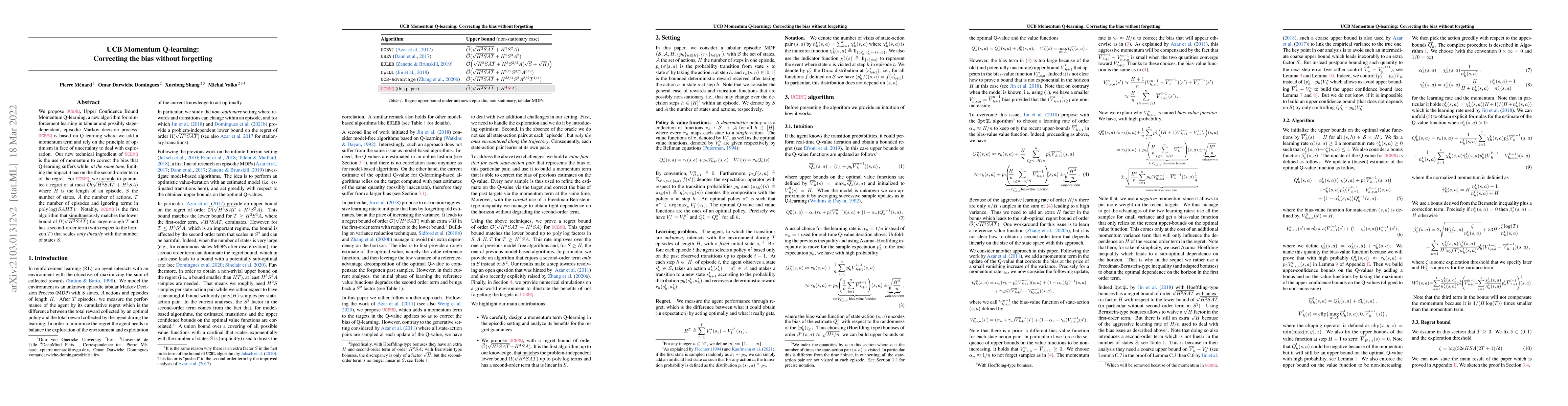 Thumbnail for UCB Momentum Q-learning: Correcting the bias without forgetting