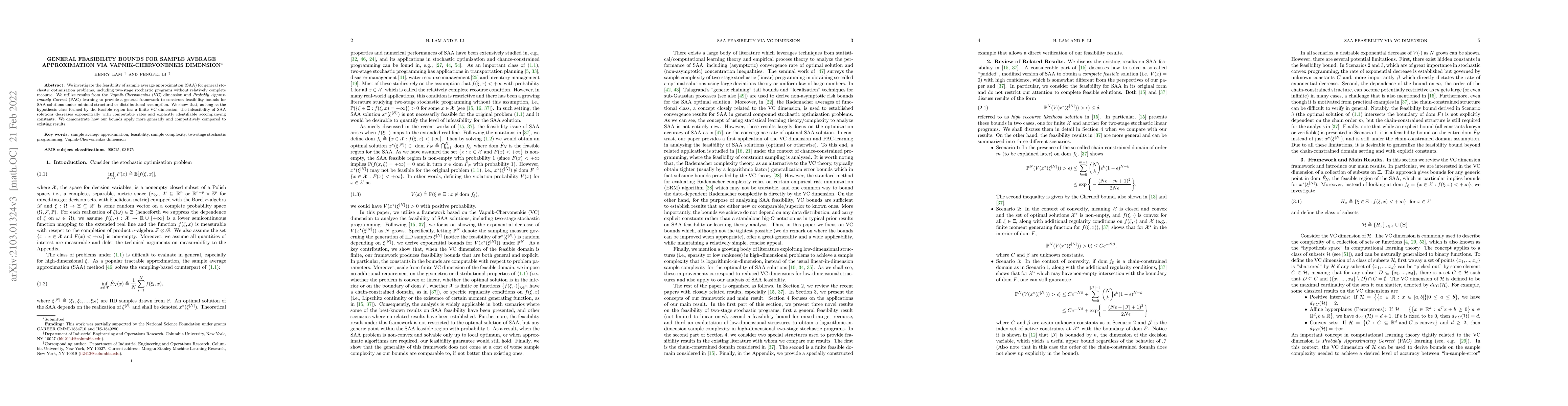 Thumbnail for General Feasibility Bounds for Sample Average Approximation via
  Vapnik-Chervonenkis Dimension