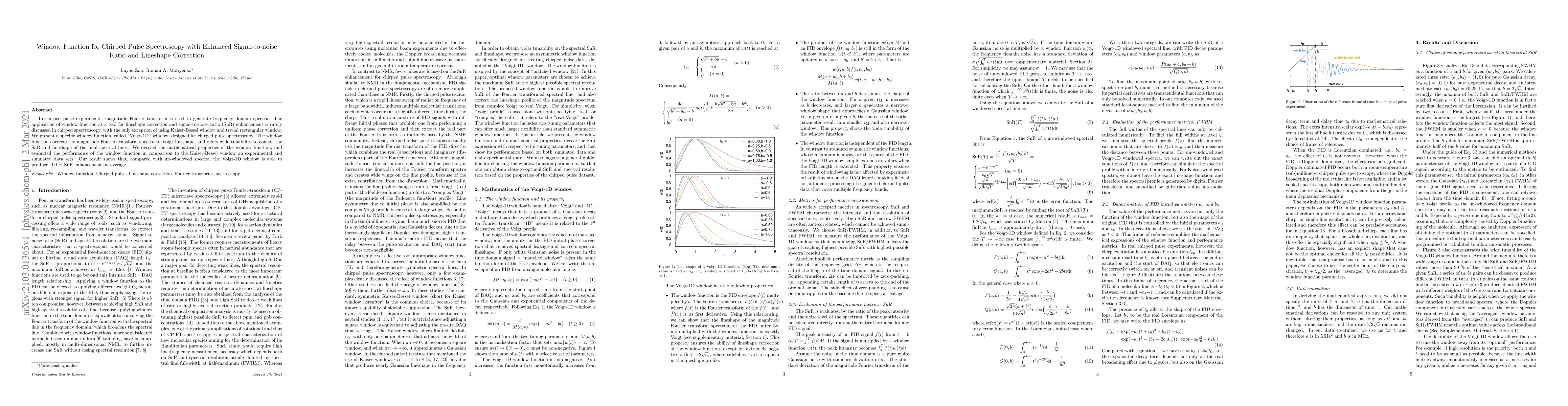 Thumbnail for Window Function for Chirped Pulse Spectroscopy with Enhanced
  Signal-to-noise Ratio and Lineshape Correction