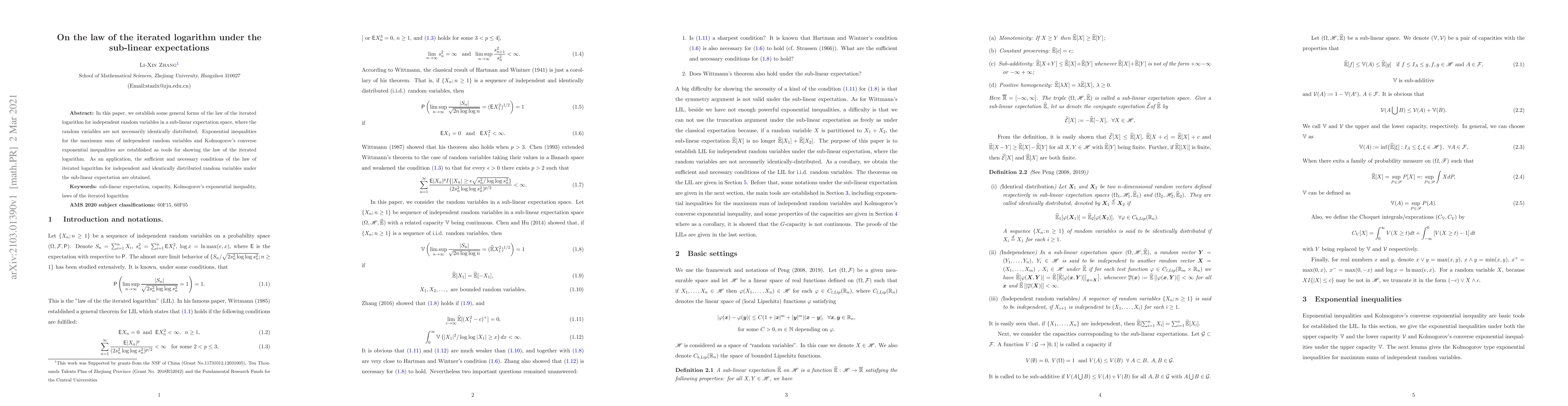 Thumbnail for On the law of the iterated logarithm under the sub-linear expectations