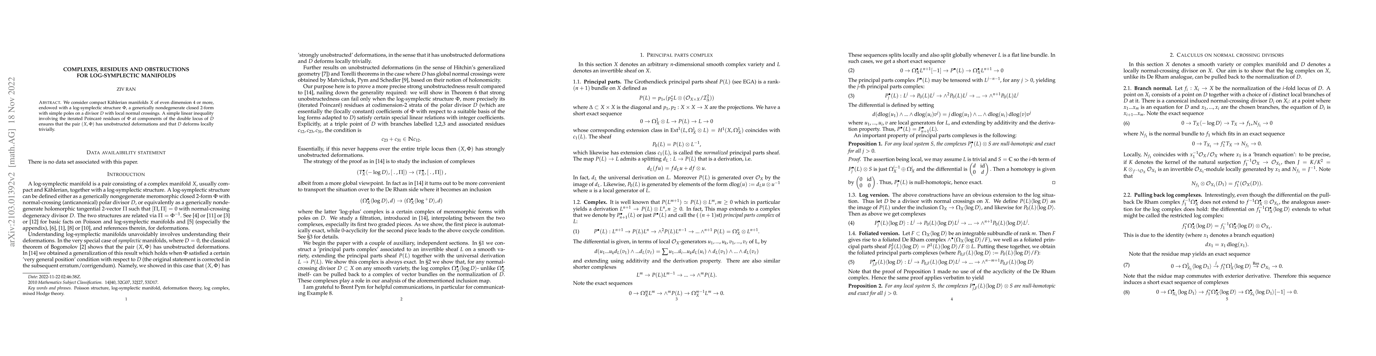Thumbnail for Complexes, residues and obstructions for log-symplectic manifolds