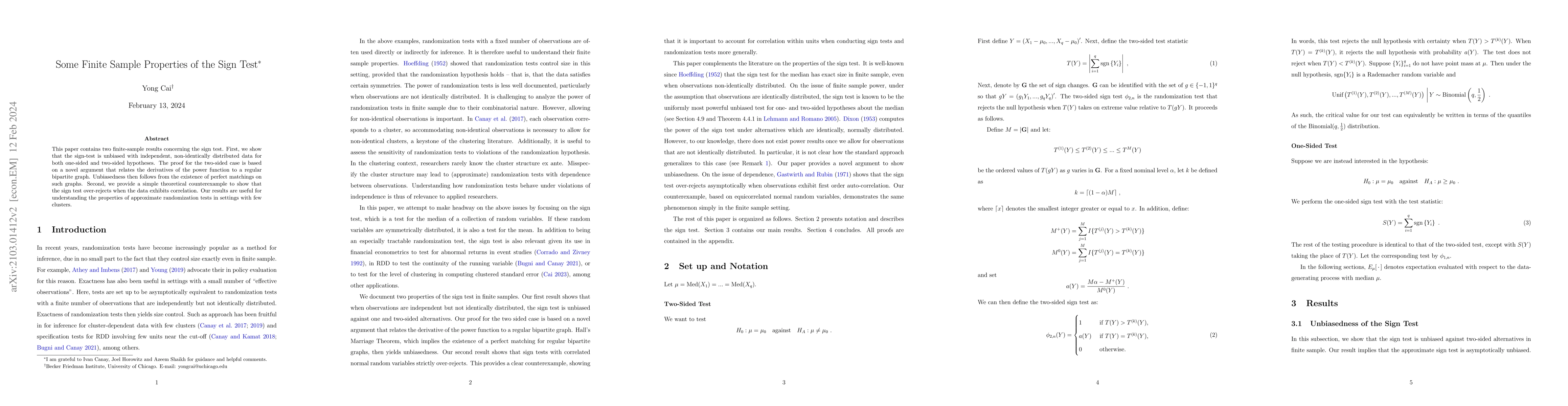 Thumbnail for Some Finite Sample Properties of the Sign Test