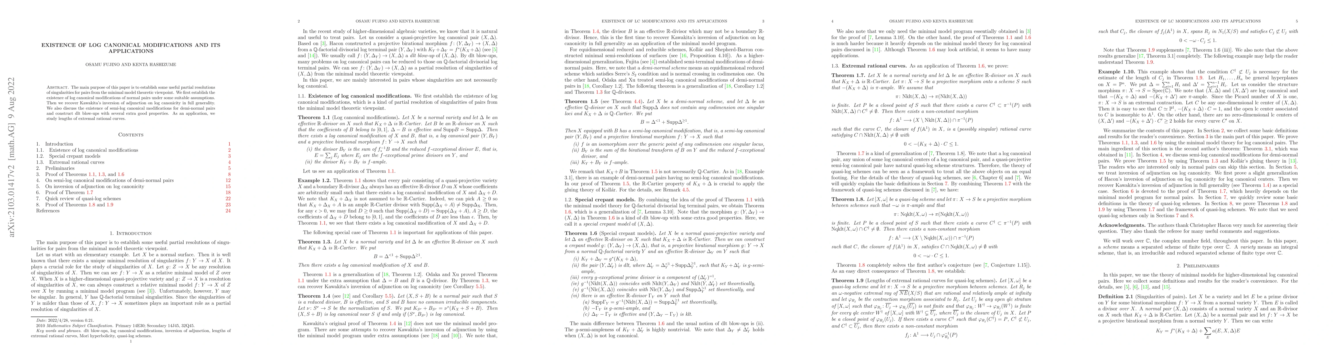 Thumbnail for Existence of log canonical modifications and its applications